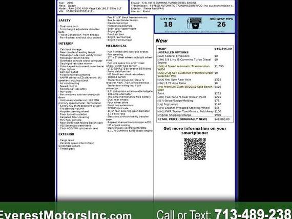 DODGE RAM 2007 3D7MX49C07G716121 image