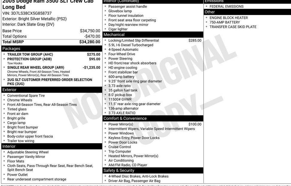DODGE RAM 2005 3D7LS38CX5G858737 image