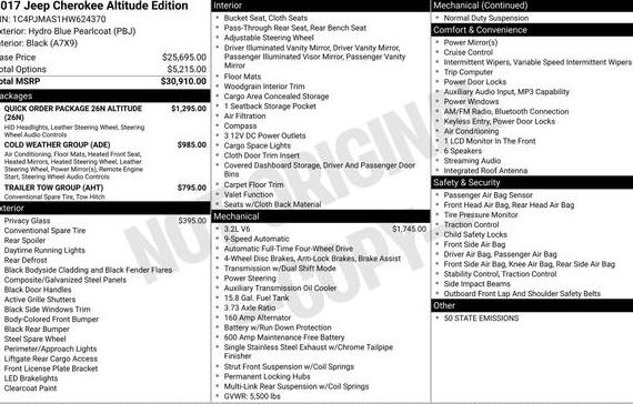 JEEP CHEROKEE 2017 1C4PJMAS1HW624370 image