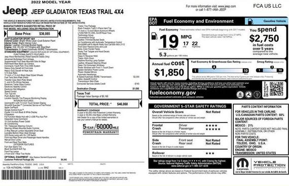 JEEP GLADIATOR 2022 1C6HJTAG9NL149369 image