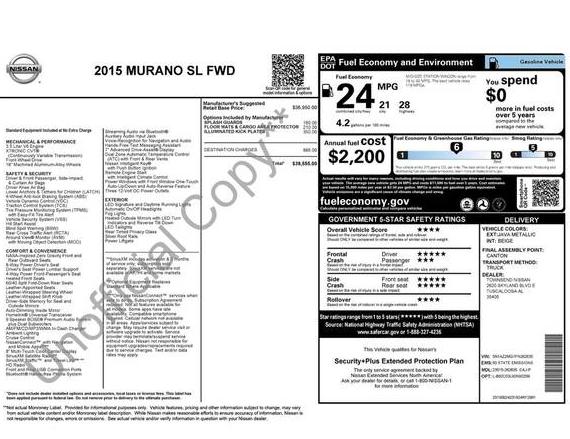 NISSAN MURANO 2015 5N1AZ2MG7FN262635 image