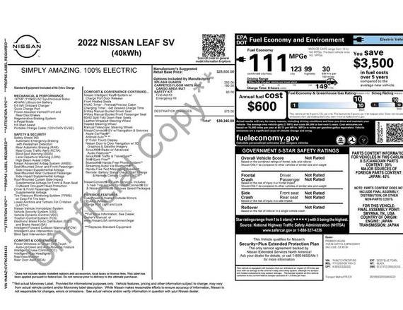 NISSAN LEAF 2022 1N4AZ1CV7NC551433 image
