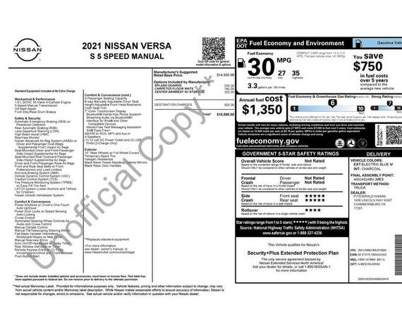 NISSAN VERSA 2021 3N1CN8BV4ML810684 image