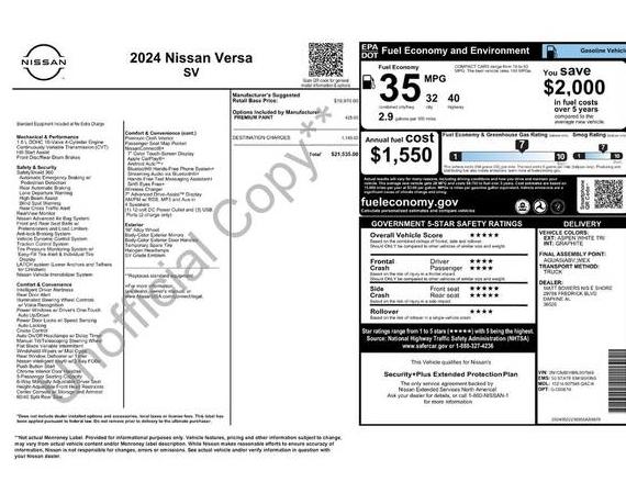NISSAN VERSA 2024 3N1CN8EV8RL907549 image