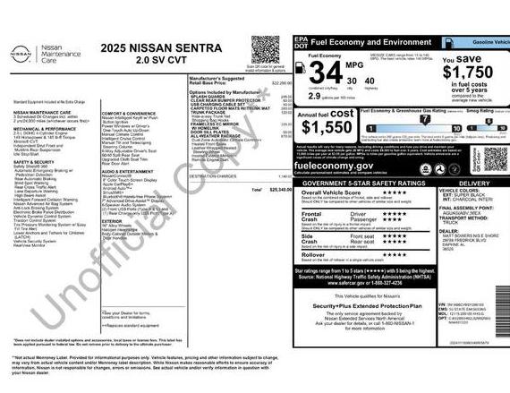 NISSAN SENTRA 2025 3N1AB8CV6SY266185 image