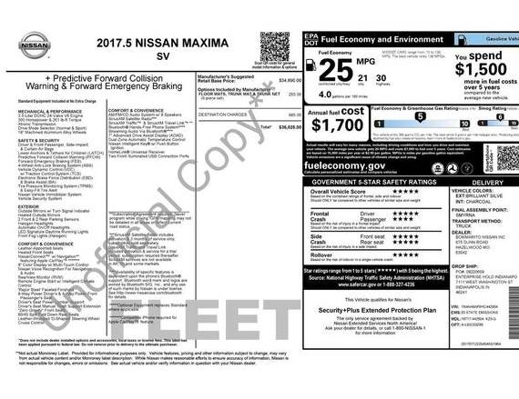 NISSAN MAXIMA 2017 1N4AA6AP0HC442504 image