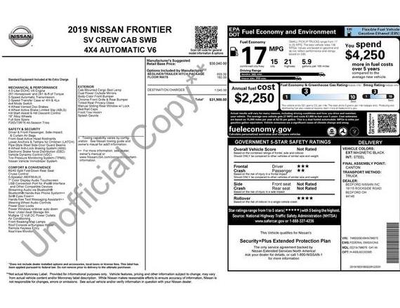 NISSAN FRONTIER 2019 1N6DD0EV0KN798075 image