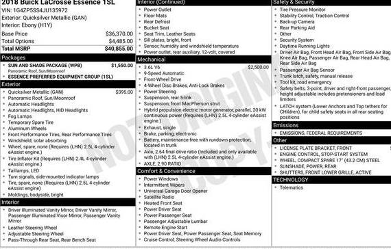 BUICK LACROSSE 2018 1G4ZP5SS4JU135972 image