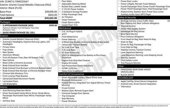 CHRYSLER PACIFICA 2022 2C4RC1L75NR232667 image