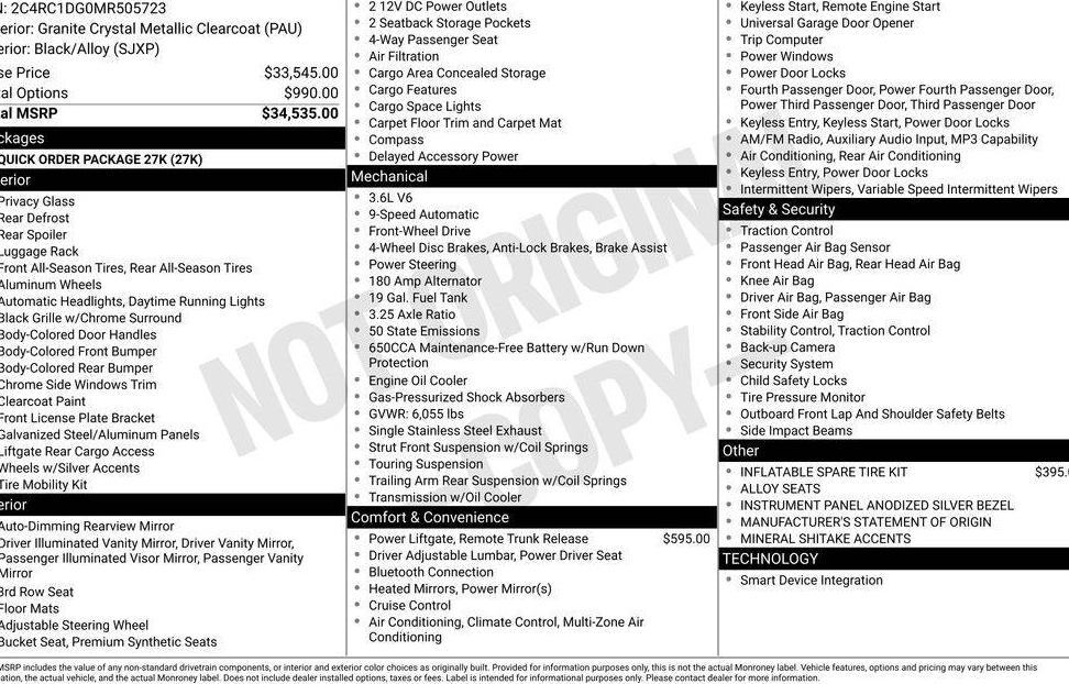 CHRYSLER VOYAGER 2021 2C4RC1DG0MR505723 image