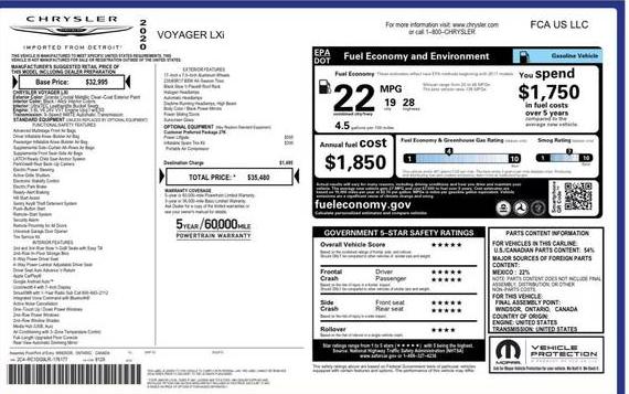 CHRYSLER VOYAGER 2020 2C4RC1DG9LR176177 image