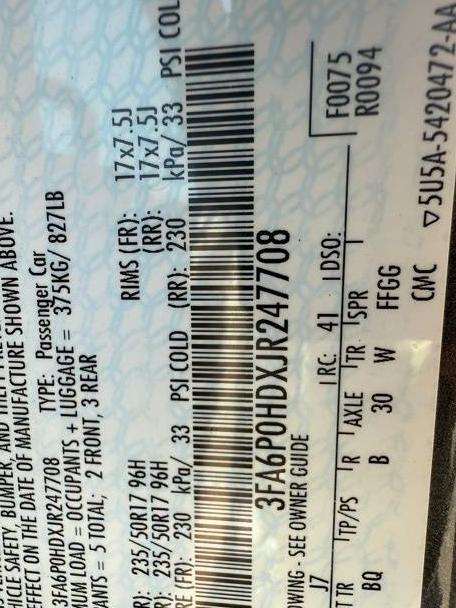 FORD FUSION 2018 3FA6P0HDXJR247708 image