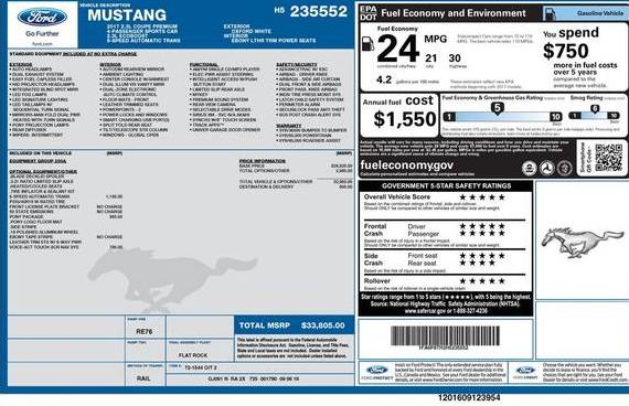 FORD MUSTANG 2017 1FA6P8TH3H5235552 image