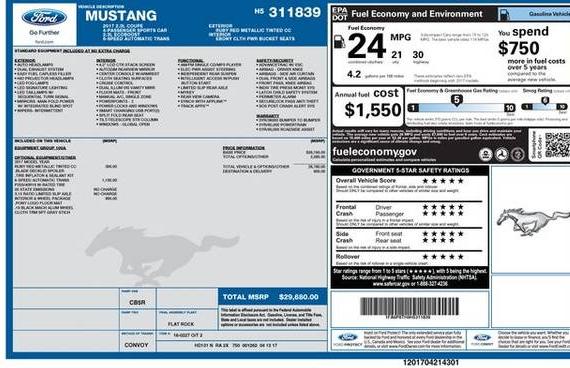 FORD MUSTANG 2017 1FA6P8TH9H5311839 image
