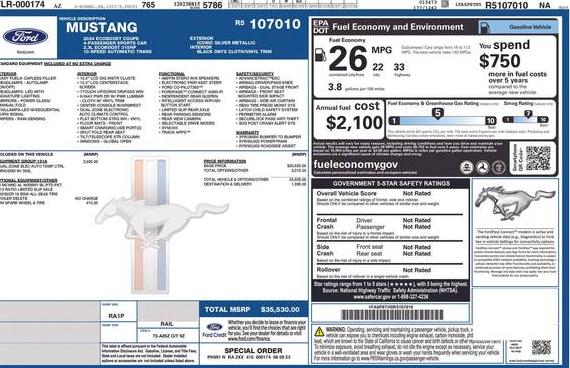 FORD MUSTANG 2024 1FA6P8TH5R5107010 image