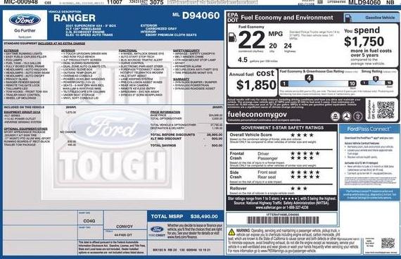 FORD RANGER 2021 1FTER4FH6MLD94060 image