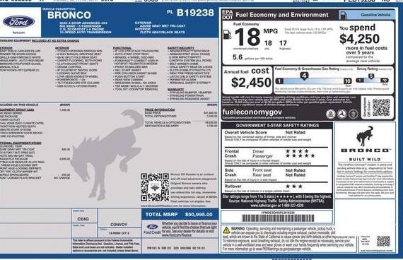 FORD BRONCO 2023 1FMDE5DH6PLB19238 image