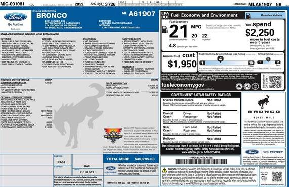 FORD BRONCO 2021 1FMDE5AH6MLA61907 image