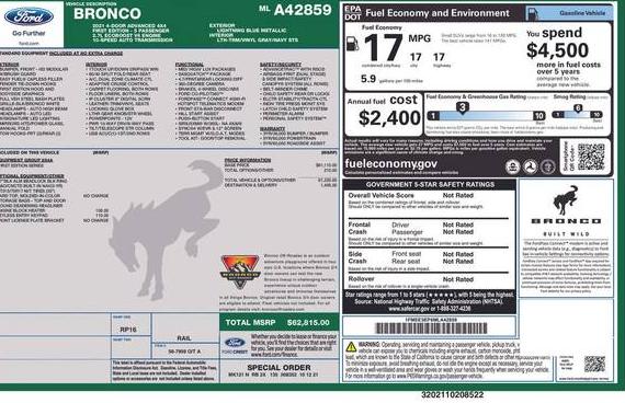 FORD BRONCO 2021 1FMEE5EP6MLA42859 image FORD BRONCO 2021 1FMEE5EP6MLA42859 image