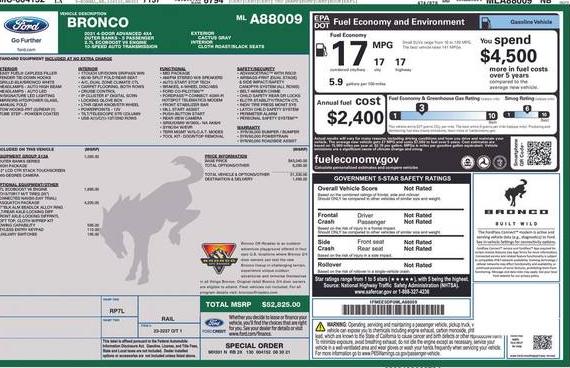 FORD BRONCO 2021 1FMEE5DP0MLA88009 image