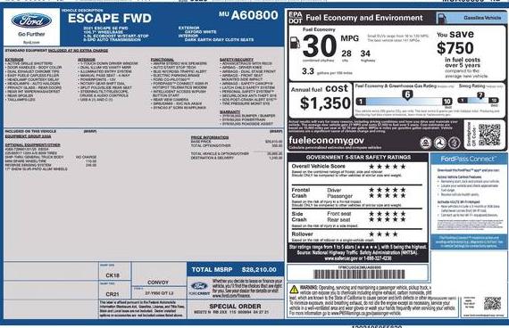 FORD ESCAPE 2021 1FMCU0G63MUA60800 image FORD ESCAPE 2021 1FMCU0G63MUA60800 image