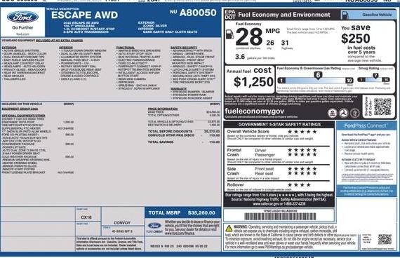 FORD ESCAPE 2022 1FMCU9G61NUA80050 image