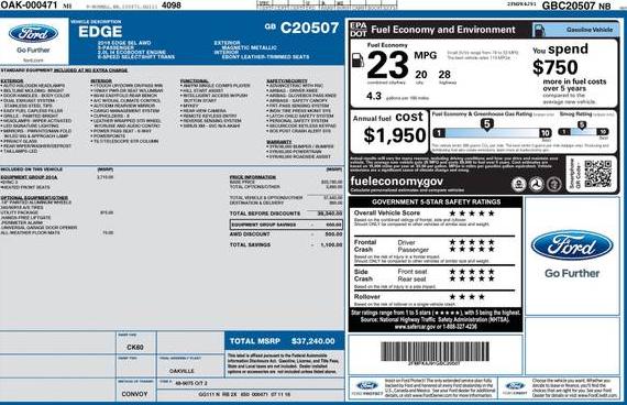 FORD EDGE 2016 2FMPK4J91GBC20507 image