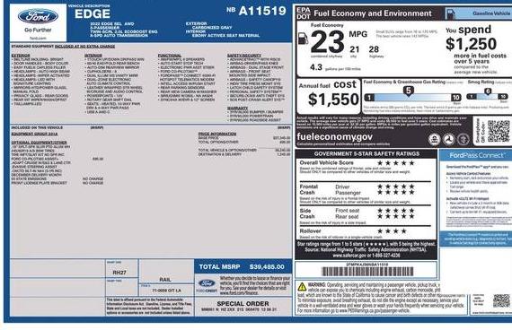 FORD EDGE 2022 2FMPK4J98NBA11519 image