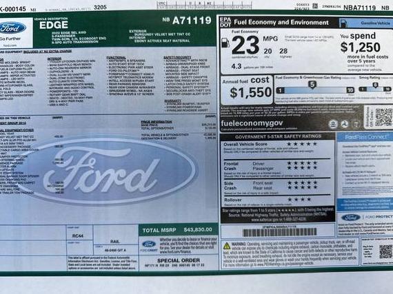 FORD EDGE 2022 2FMPK4J96NBA71119 image FORD EDGE 2022 2FMPK4J96NBA71119 image