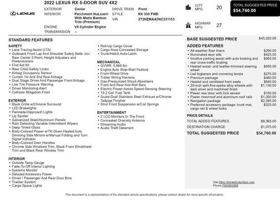 LEXUS RX 2022 2T2HZMAA5NC231153 image