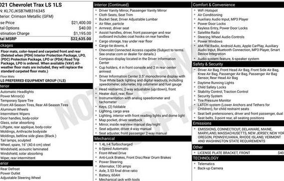 CHEVROLET TRAX 2021 KL7CJKSB7MB316345 image