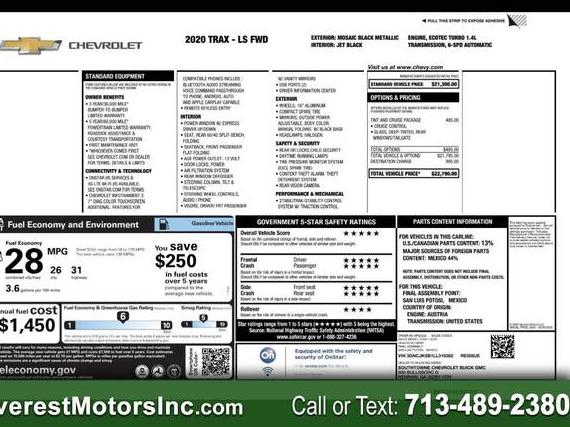 CHEVROLET TRAX 2020 3GNCJKSB1LL319362 image