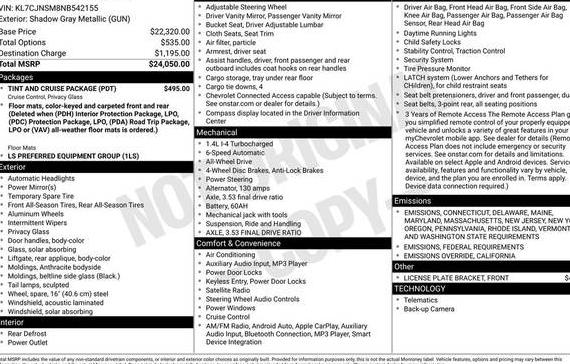 CHEVROLET TRAX 2022 KL7CJNSM8NB542155 image CHEVROLET TRAX 2022 KL7CJNSM8NB542155 image