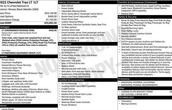 CHEVROLET TRAX 2022 KL7CJPSM7NB564210 image CHEVROLET TRAX 2022 KL7CJPSM7NB564210 image