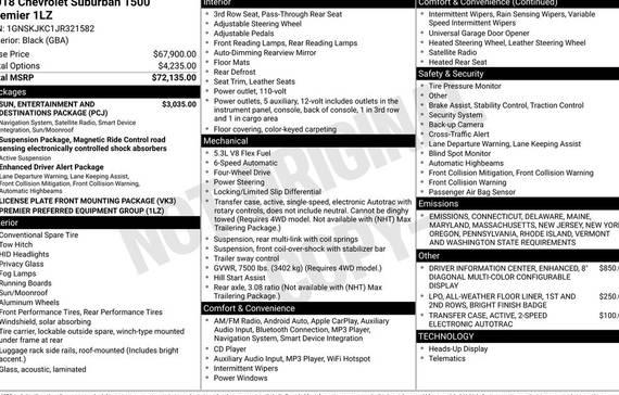 CHEVROLET SUBURBAN 2018 1GNSKJKC1JR321582 image