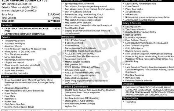 CHEVROLET EQUINOX 2020 3GNAXSEV4LS605160 image