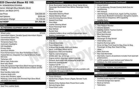 CHEVROLET BLAZER 2020 3GNKBERS4LS534966 image CHEVROLET BLAZER 2020 3GNKBERS4LS534966 image