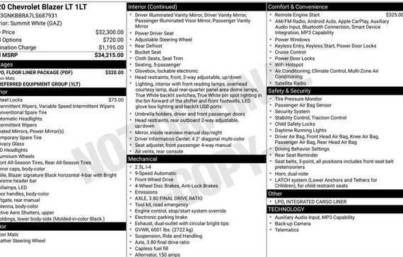 CHEVROLET BLAZER 2020 3GNKBBRA7LS687931 image CHEVROLET BLAZER 2020 3GNKBBRA7LS687931 image