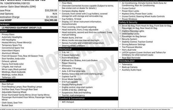 CHEVROLET TRAVERSE 2021 1GNERFKW9MJ108155 image CHEVROLET TRAVERSE 2021 1GNERFKW9MJ108155 image