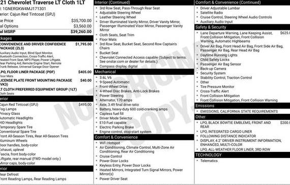 CHEVROLET TRAVERSE 2021 1GNERGKW4MJ171301 image