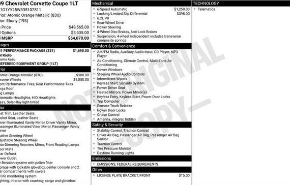 CHEVROLET CORVETTE 2009 1G1YY25W395107511 image