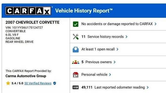 CHEVROLET CORVETTE 2007 1G1YY36U175124727 image