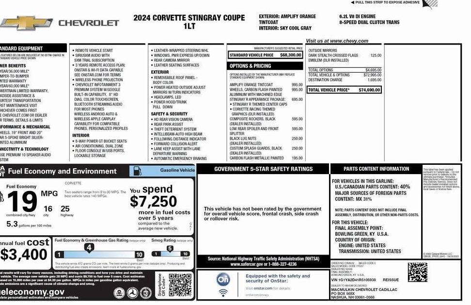 CHEVROLET CORVETTE 2024 1G1YA2D41R5105938 image