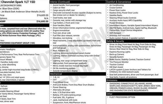 CHEVROLET SPARK 2022 KL8CD6SA9NC013886 image