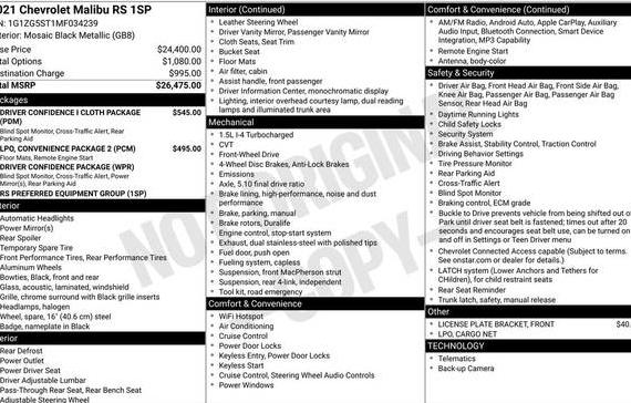 CHEVROLET MALIBU 2021 1G1ZG5ST1MF034239 image CHEVROLET MALIBU 2021 1G1ZG5ST1MF034239 image