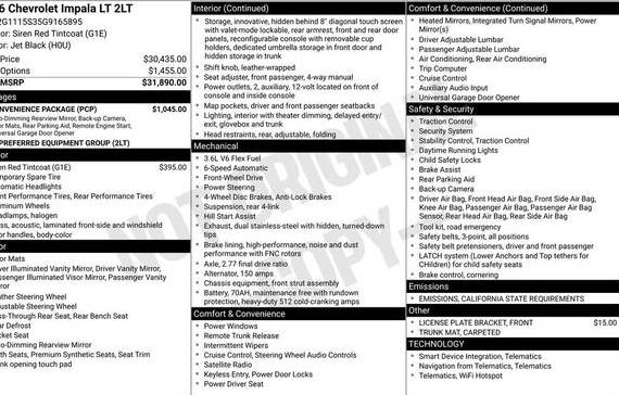 CHEVROLET IMPALA 2016 2G1115S35G9165895 image