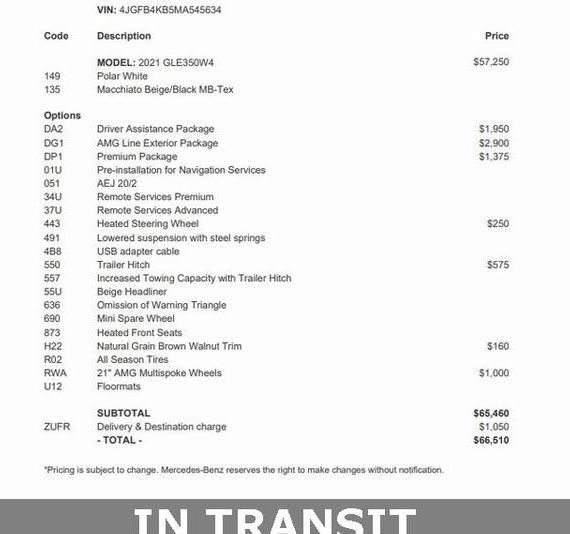 MERCEDES-BENZ GLE-CLASS 2021 4JGFB4KB5MA545634 image