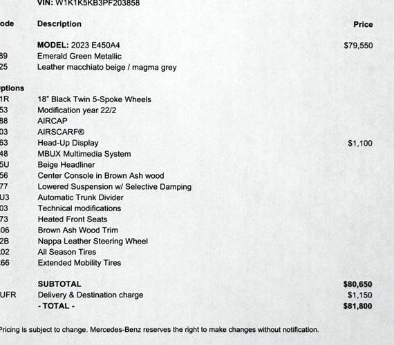 MERCEDES-BENZ E-CLASS 2023 W1K1K5KB3PF203858 image