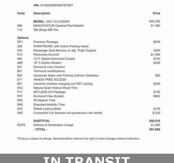 MERCEDES-BENZ GLC-CLASS 2021 W1N0G8EB3MV307927 image