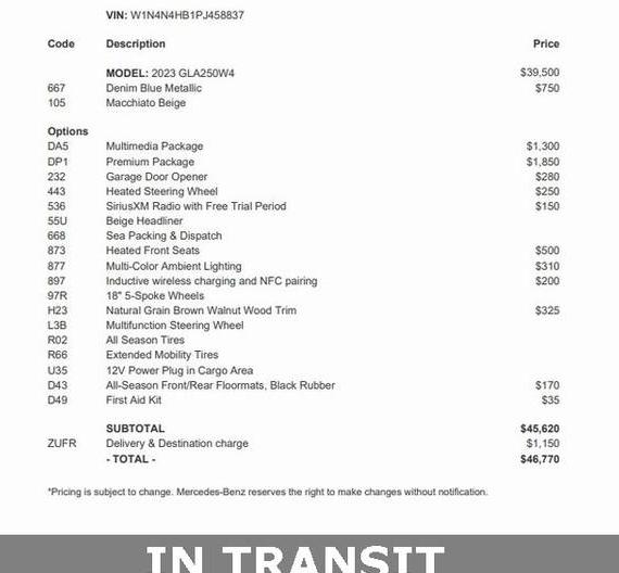 MERCEDES-BENZ GLA-CLASS 2023 W1N4N4HB1PJ458837 image MERCEDES-BENZ GLA-CLASS 2023 W1N4N4HB1PJ458837 image